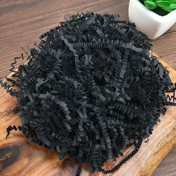 LYARCHTE Crinkle Paper Filler 5.2 oz, Crinkle Cut Paper Shred Filler Shredded TissueRaffia Grass Paper for Gift Basket Packing Bag Filler (Black)