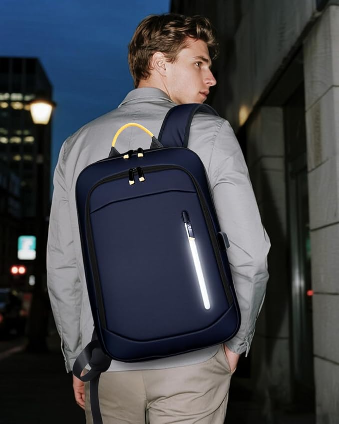 Slim Laptop Backpack for Men, 17.3 Inch Expandable Business Travel Backpack with USB Charging Port, Lightweight Work Computer Bag, Blue