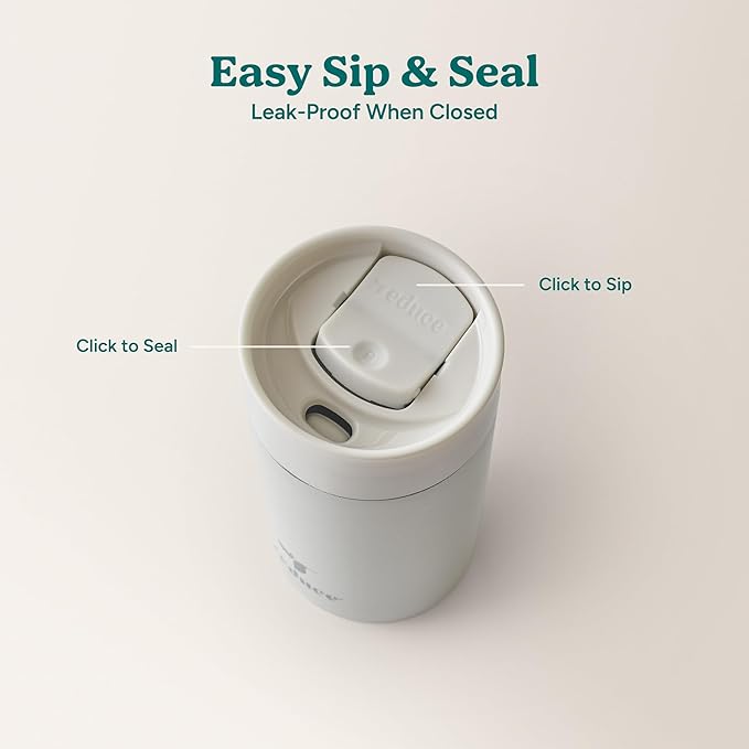 REDUCE Perk 10oz Insulated Coffee Tumbler – Leak-Proof with Lockable Lid and Vacuum Insulation–Durable Stainless Steel–Fits Car Cup Holders–One-Handed Travel Mug in Sand Leopard Print - Linen