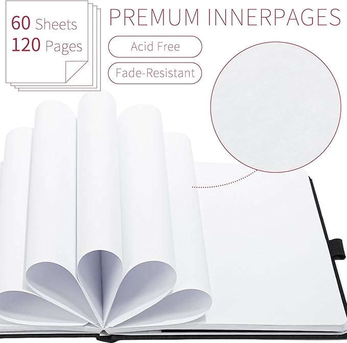 Vienrose 8.3"x8.3" Sketch Books, Linen Cover Hardbound Sketching Book with Acid-Free Paper, Drawing Pad for Kids, Beginners & Professionals, Art Supplies for Adults & Students(Black, 60 Sheets)