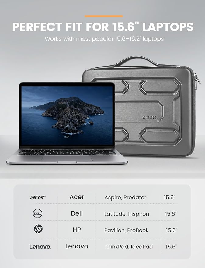 DOMISO 15.6 inch Laptop Sleeve with Handle Shockproof Waterproof EVA Protective Case for 15.6" Yoga 720 IdeaPad 310 320 ThinkPad T570/Legion 5 Gen 6/HP Envy 15/15.6" Notebooks, Dark Grey