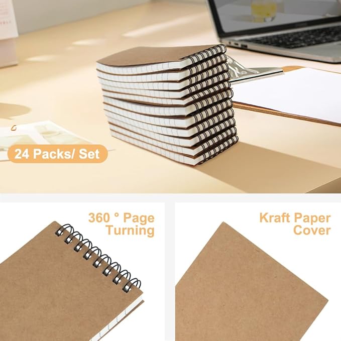 wavamawa Memo Pads 24 packs, Small 3x5 Spiral Notepads, Office Style Mini Notebook, Small Notepad Pocket Size, Pocket Notebooks for Home, College, Work or School - Lined College Ruled Paper