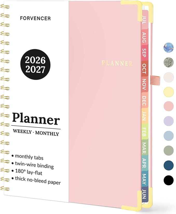 Forvencer Academic Planner 2026-2027, July 2026-June 2027 Weekly & Monthly Hardcover Calendar Planner, 8.5" X 11", Daily Agenda Book, School Office Notebook College Teacher Student Organizer A4, Pink