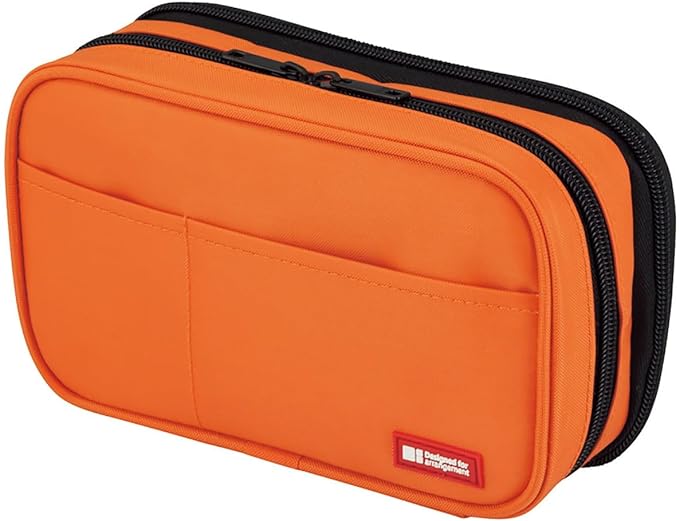 LIHIT LAB Large Capacity Double Zipper Pencil Case For School Office College, Big Capacity 6 Compartments Pencil Bag Holder Adults Teen Boys Girls, Travel Cosmetics Storage, Orange (A7555-4)