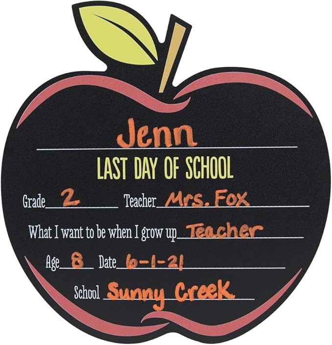 Apple First and Last Day of School Reusable Chalkboard Sign Set/Back to School Photo Prop/Teacher Classroom Picture Board 12" x 12.5"