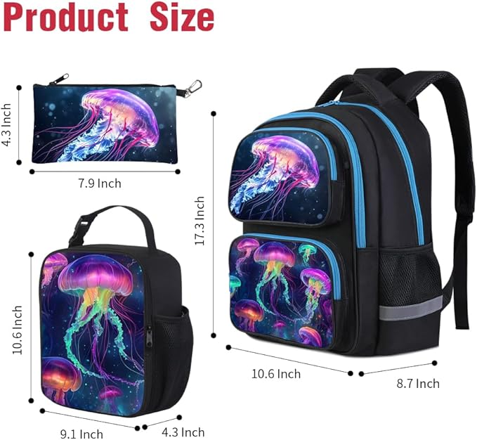 HiMagics Kids Backpack for Boys Girls Preschool Kindergarten Backpacks Lightweight Elementary Middle School Bookbag with Lunch Box Set and Chest Strap （Jellyfish）