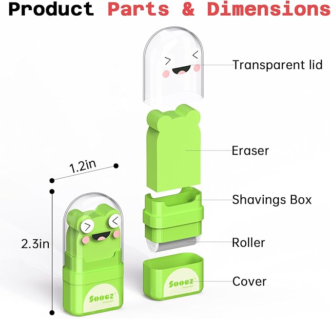 Sooez 12 Pack Pencil Erasers, Cute Animal Eraser with Clean up Roller and Cover, Latex-Free, Bulk Art Drawing Erasers for Teens & Teacher Classroom/School Supplies, Party Favor