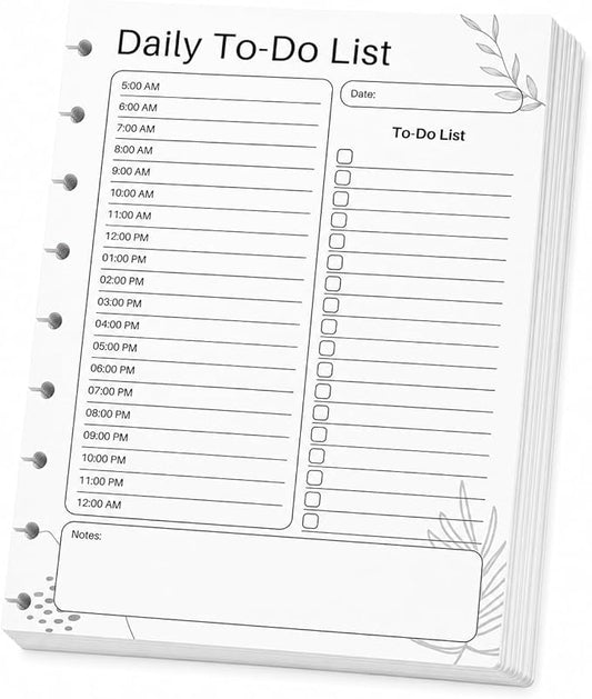 Classic 9-Disc Daily To Do List Planner Inserts, Discbound Undated Planner Refill Pages with Hourly Schedule, Checklist & Notes, 100 Double-Sided Sheets, 7 x 9.25 in