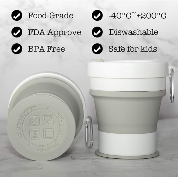 Silicone Collapsible Cup, Travel Coffee Cups, Foldable Camping Cup with Lid, 18 oz