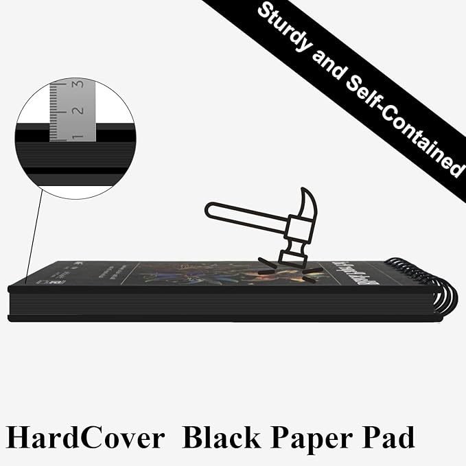 Fuxi Black Paper Sketchbook, 2-Pack - 5.5" x 8.5" | 90lb/150gsm Black Sketch Paper, 50 Sheets Per Pad