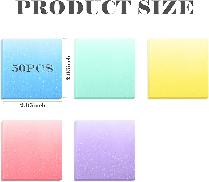 BAYTORY Glitter Transparent Sticky Notes, 3 x 3 Clear Memo Pads, Waterproof Self-Stick Note, See Through Aesthetic Self-Adhesive Note for Bible Accessories (Gradient Color 250 Sheets)