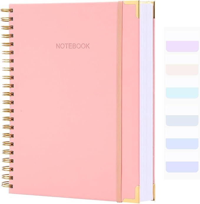 Graph Paper Notebook, 8.5" x 11" Spiral Notebook, 300 Page Hardcover Graphing Notebook for School, Leather Notebooks for Work, Engineering, Thick Large A4 Grid Notebook, 5 Squares, 24Pcs Tabs, Pink