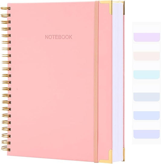 Graph Paper Notebook, 8.5" x 11" Spiral Notebook, 300 Page Hardcover Graphing Notebook for School, Leather Notebooks for Work, Engineering, Thick Large A4 Grid Notebook, 5 Squares, 24Pcs Tabs, Pink
