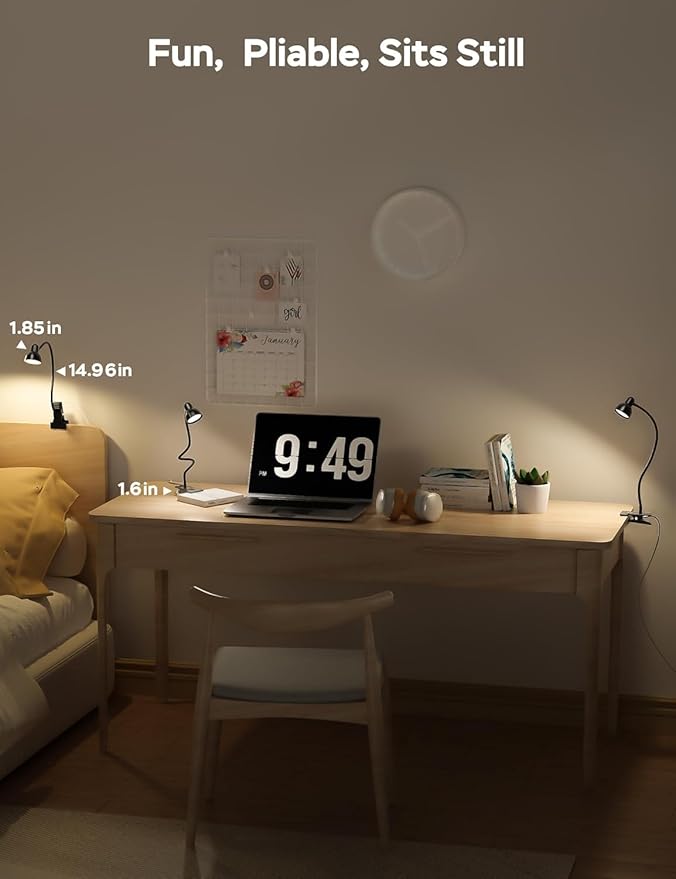 Clip on Light Reading Light for Bed 3 Color Modes 10 Dimmable Brightness Eye Care Clamp Desk Lamp 360° Flexible Desk Book Light for Reading Bed Headboard Computer Black