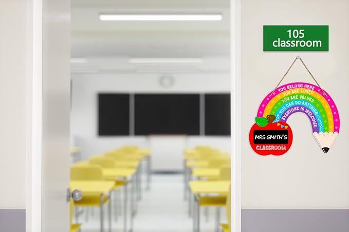 WaaHome Rainbow Welcome Sign for Classroom - 11"x14" Personalized Door Decoration - Back to School, Welcome to Our Classroom Sign