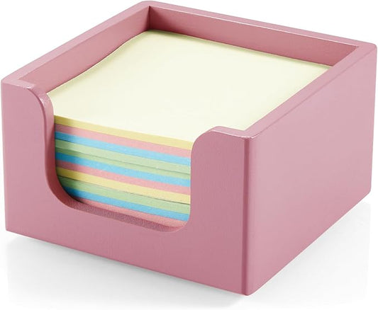 Sticky Note Holder, Wooden Note Dispenser for Office Desk Accessories, Self Stick Note Pad Holder, Memo Pad Holder Dispenser Organizer for School Office Desk Supplies, Pink