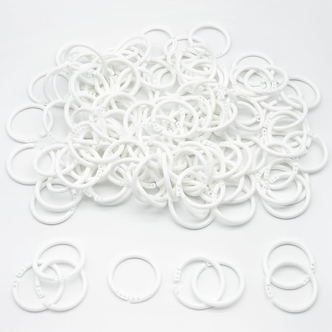 120 Pcs 1-1/3 Inch Plastic Binder Rings, Loose Leaf Binder Book Rings, Black Index Card Rings Binder Clip Rings for Flash Cards, Key Rings, Index Cards, Paper (35mm, White)
