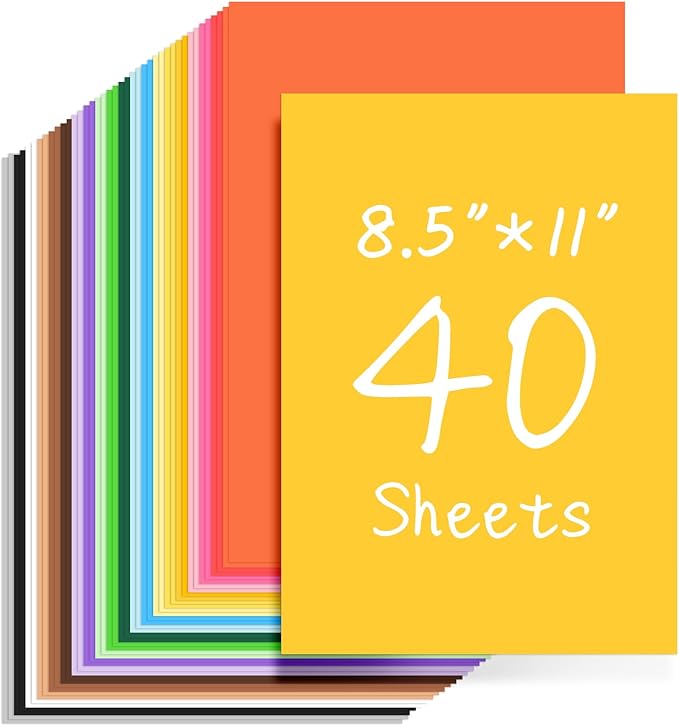 40 PCS Cardstock 8.5 "x 11", Craft Bulk Construction Paper 180GSM/65LB, 20 Colors Card Stock Paper for Card Making Printer Scrapbook Decorations DIY