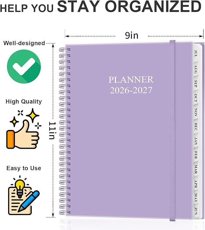 Academic Planner 2026-2027 - Weekly & Monthly Planner from July 2026 to June 2027, Agenda 2026 2027 with Inner Pocket, Elastic Band, 8.5" x 11", Purple