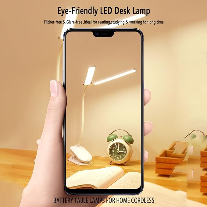 Dual Head LED Desk Lamp with Clamp, Eye-Caring Clip on Lights for Home Office, 3500mAh Rechargeable Battery Operated Table Lamps,3 Lighting Modes & Brightness Dimmer Light for Kids Students