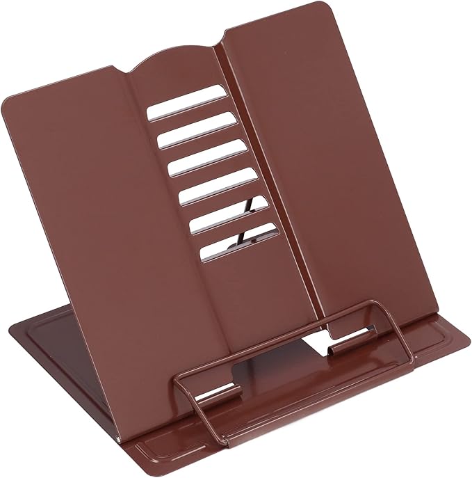 Book Holder Stand Adjustable Height Angle Ergonomic Design Foldable Portable Metal Reading Stand for Home Office School Iron Material 22 x 21cm (Coffee)