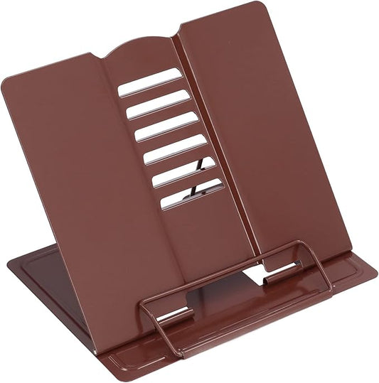 Book Holder Stand Adjustable Height Angle Ergonomic Design Foldable Portable Metal Reading Stand for Home Office School Iron Material 22 x 21cm (Coffee)