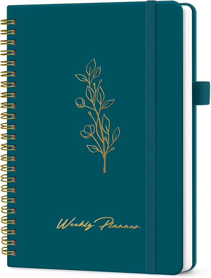 Taja Undated Weekly Planner, Weekly To Do List Notebook with Goal & Habit Tracker Organizer, A5 Weekly Planner Notebook with Spiral Binding, 6.1" x 8.2" - Pine Emerald