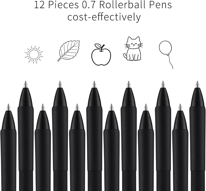 YISAN Black Gel Pens 12 Pack,Black Ink Pens Fine Tip 0.7 mm,Journal Pens Fast Dry,Retractable,Smooth Writing for Journaling and Note Taking,71099