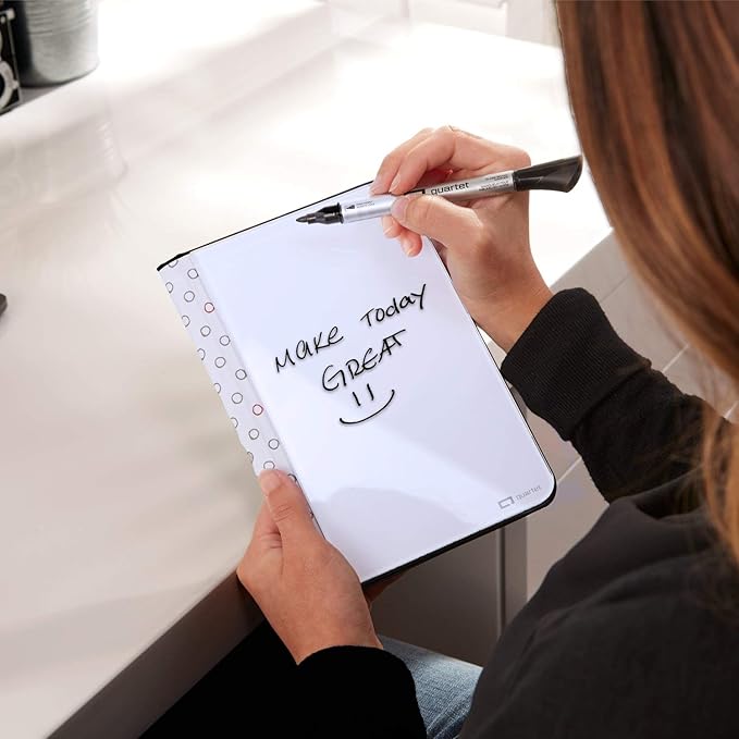 Quartet Portable Glass Dry-Erase Pad, 5" x 8", Closeable Cover, Kickstand, Desktop, White Board, Notepad, Travel, Black (Q090GDPB01)