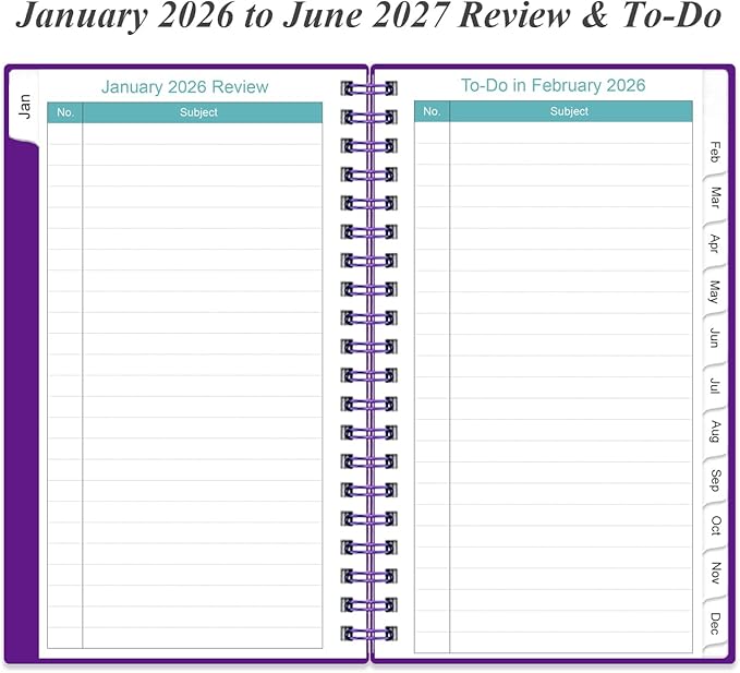 2026-2027 Monthly Planner - January 2026 - June 2027, Two Pages Per Month, 18 Monthly Calendar/Planner with Tabs, Strong Twin-Wire Binding, Inner Pocket, 3.75" x 6.5", Teal Flower