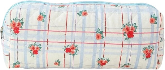 Cute Mini Quilted Makeup Bag for Women Travel Cosmetic Bags Lightweight Coquette Aesthetic Floral Toiletry Organizer Case (Floral#03)