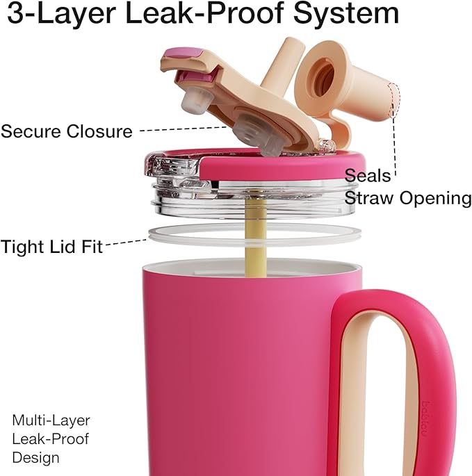 BABLOV 23 oz Ceramic Lined Tumbler with Straw - 316L Stainless Steel Insulated Coffee Tumbler with Lids Handle for Tea,Cold Hot Beverages at Home Office or on the Go Travel Coffee Mugs,Rose Pink