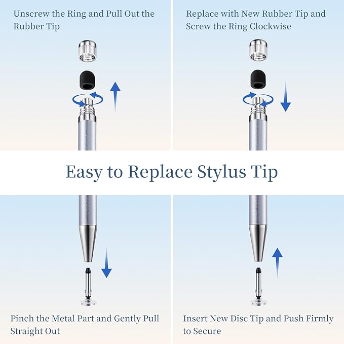 ChaoQ 2-in-1 Stylus Pen for Touchscreen, 6pcs High Sensitivity and Precision Stylus Pens for iPad iPhone Android Suitable for All Touch Screens (Silver)
