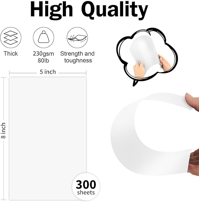 Large Index Cards 5x8 White Cardstock, Goefun 300 Pack Blank Note Cards, 80lb Thick Paper for Printing, Study Notes, Recipes, DIY Art Projects