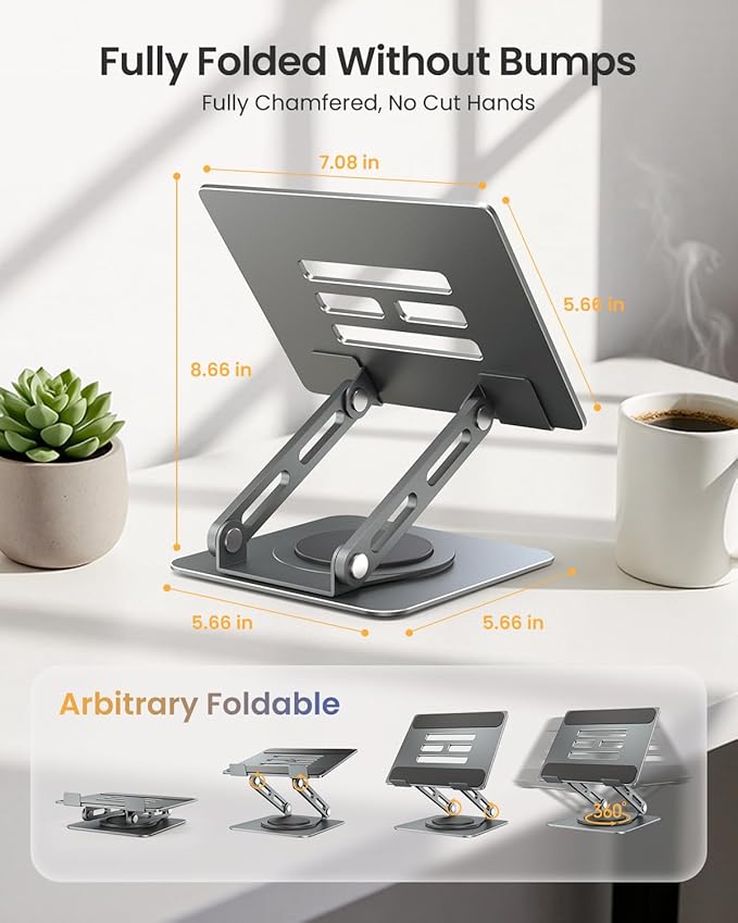 LOXP Metal Tablet Stand, 360 Rotating iPad Stand with Heavy-Duty Base, Tablet Holder Compatible with 4.0-16.9" Device, 2025 iPad Pro Air Mini, Kindle, Surface Tablet, Portable Monitors - Gray