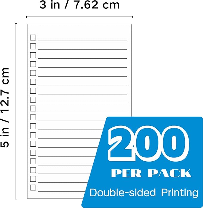 Vertical Ruled Index Cards 3x5 with Check Boxes,Double Sided Ruled Note Card for To Do Checklists, Heavy Weight Flash Cards for Studying,School, Home and Office - White,200 Pack