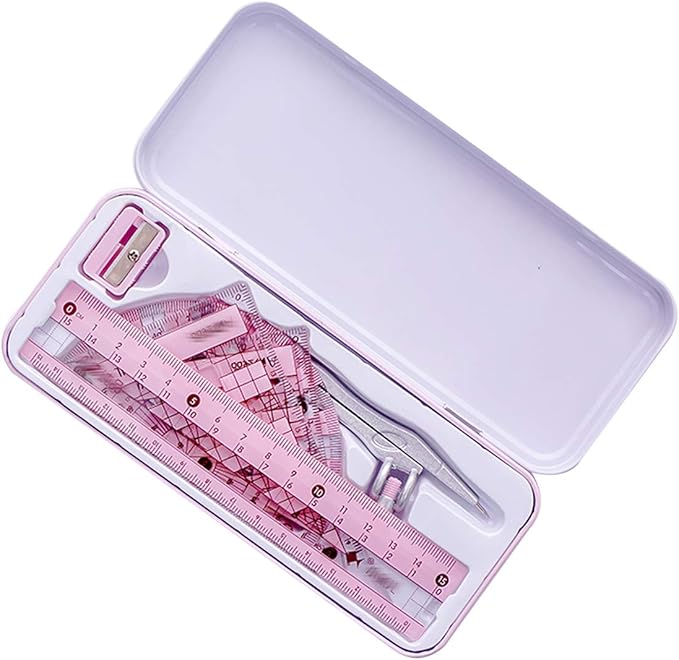 LABANCA 8 Pcs Compass Set with Protractor Rulers Pencil for Math Geometry (X-Pink)