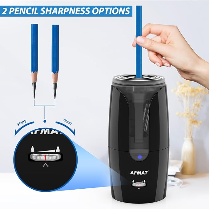 AFMAT Rechargeable Long Point Pencil Sharpener for Artist, Fast Sharpen & Auto Stop, 8-17mm Long Point, Electric Artist Pencil Sharpener for φ6-12mm Charcoal/Drawing/Sketching/Colored Pencils PS29