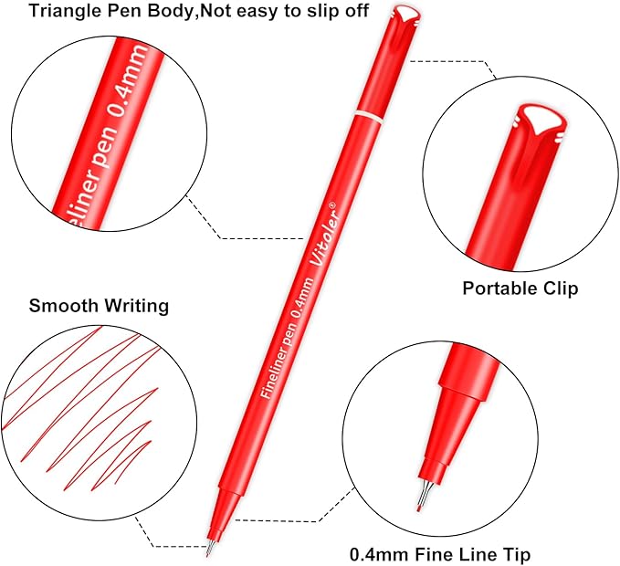 Vitoler Pens for Drawing Journaling,Planner,24 Pack 0.4mm,Colored Pens for Art Supplies Planner,Drawing,Journaling