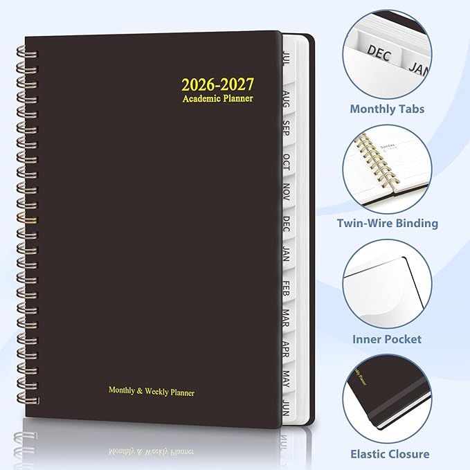 Planner 2026-2027, Weekly and Monthly Academic Planner, July 2026 - June 2027, Hardcover Calendar Agenda Book for School Year Planning, School Supplies for Teacher and Student, A5(6.3'' x 8.5'')