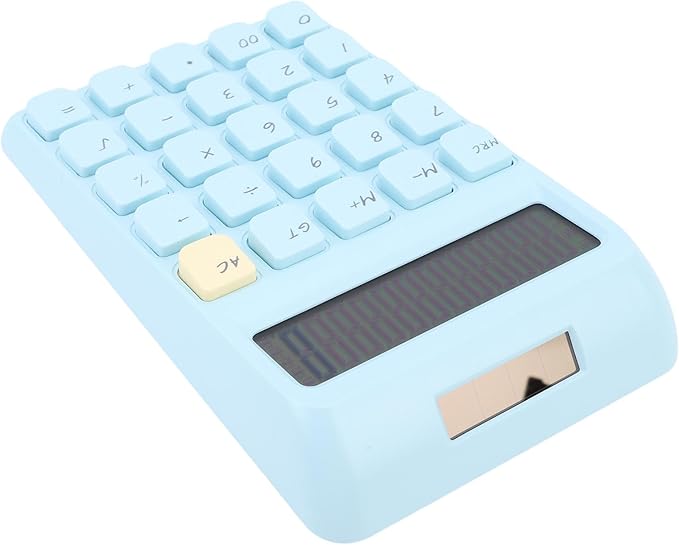 Focket 12 Digit Calculator, Solar Powered Large Display Calculator, Compact with High Sensitivity Mechanical Keys for School Office Home Use (Blue)