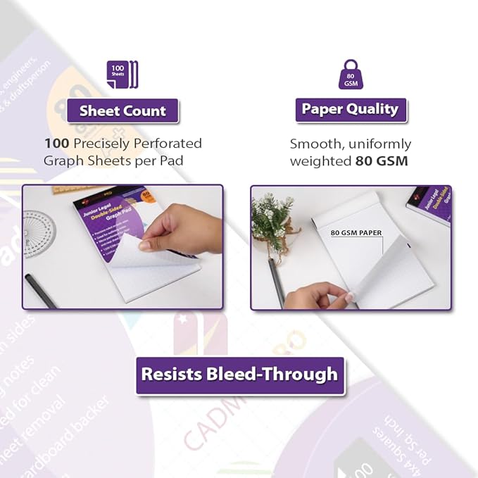 Graph Paper Pad 5x8 Inches, 6 Pack 600 Sheets, Double-Sided 1/4 Inch Quadrille Grid 80 GSM Small Graph Pads for Math, Science, Engineering, Drafting and Notes