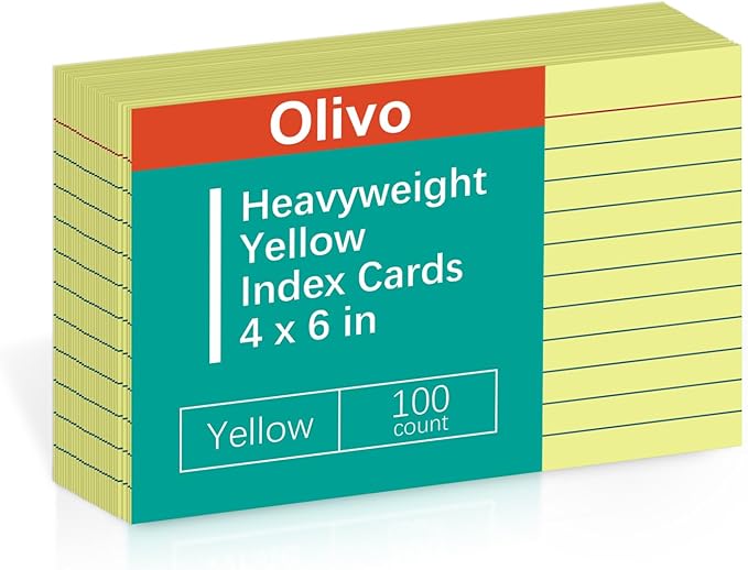Yellow Index Cards 4x6 Lined Ruled Flash Note Cards 100 Count, 220 GSM Heavy Weight