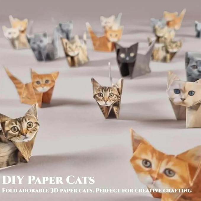 DIY Paper Cat Origami Kit - 50 Sheets DIY Origami Paper to Fold 3D Cute Cats Figures, Desk Decoration Handmade Paper Craft Kit Decoration & Gift for Pet Lovers (Cat 50pcs)