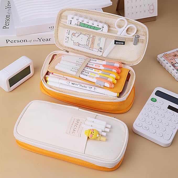 iSuperb Foldable Pencil Case Zipper Big Capacity Aesthetic Canvas Pencil Pouch Compartments Stationery Organizers Pen Bag for Kids Girls Boys Teen Child Student School Supplies Makeup Bags