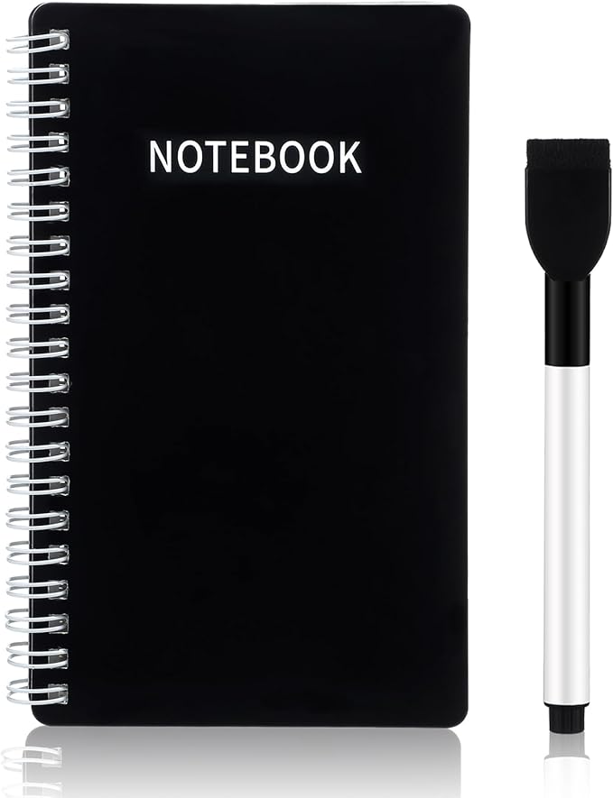 Feifeiya Portable White Board Dry Erase Notebook 4 x 7 Inch Mini White Board Dry Erase Reusable Notebook for Study, Meeting, Planning, Black
