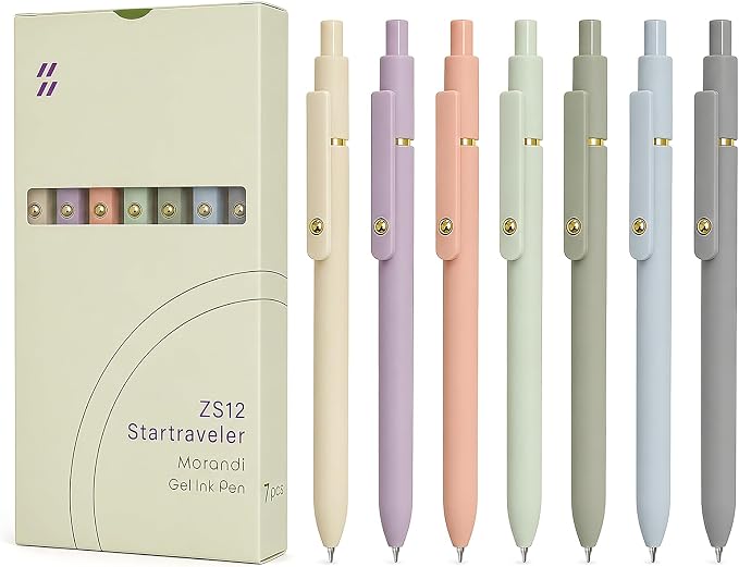 FIOVER Gel Pens, 7pcs 0.5mm Quick Dry Black Ink Fine Point Smooth Writing Pens High-End Series Ballpoint for Office School Supplies (7Pcs Morandi)