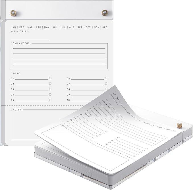 Affrolling Acrylic to Do List Acrylic Drafters Tablet Planner with 100 Sheets Daily Binder Pad Desk Accessories Notepad Supplies - 6.3 W x 8.46 H for Office Home Desk Accessory