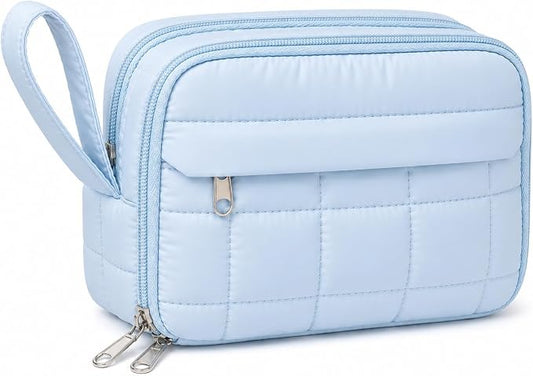 Puffer Quilted Pencil Pouch for Women, Large Capacity Organizer Bag with Multiple Compartments, Cute Aesthetic Pencil Case for Office, Travel & Daily Essentials(beige)