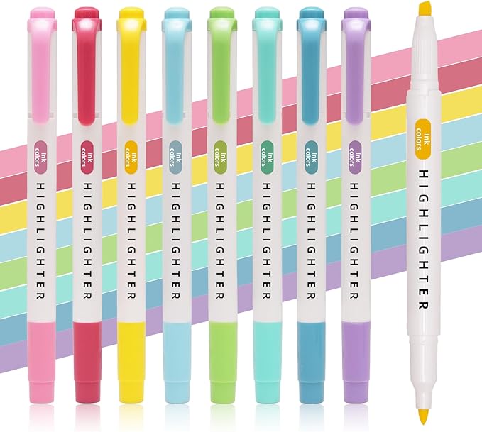 Pastel Highlighters Set, 8 Pack Highlighters Assorted Colors, Bible Highlighter No Bleed, Quick Dry Dual Tip Highlighter Markers for Bible Journals Planners Books Notes, Easter Gifts